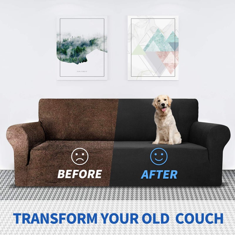 MAXIJIN Super Stretch Couch Cover for 3 Cushion Couch, 1-Piece Universal Sofa Covers Living Room Jacquard Spandex Furniture Protector Dogs Pet Friendly Fitted (Large, Black) - Image 5